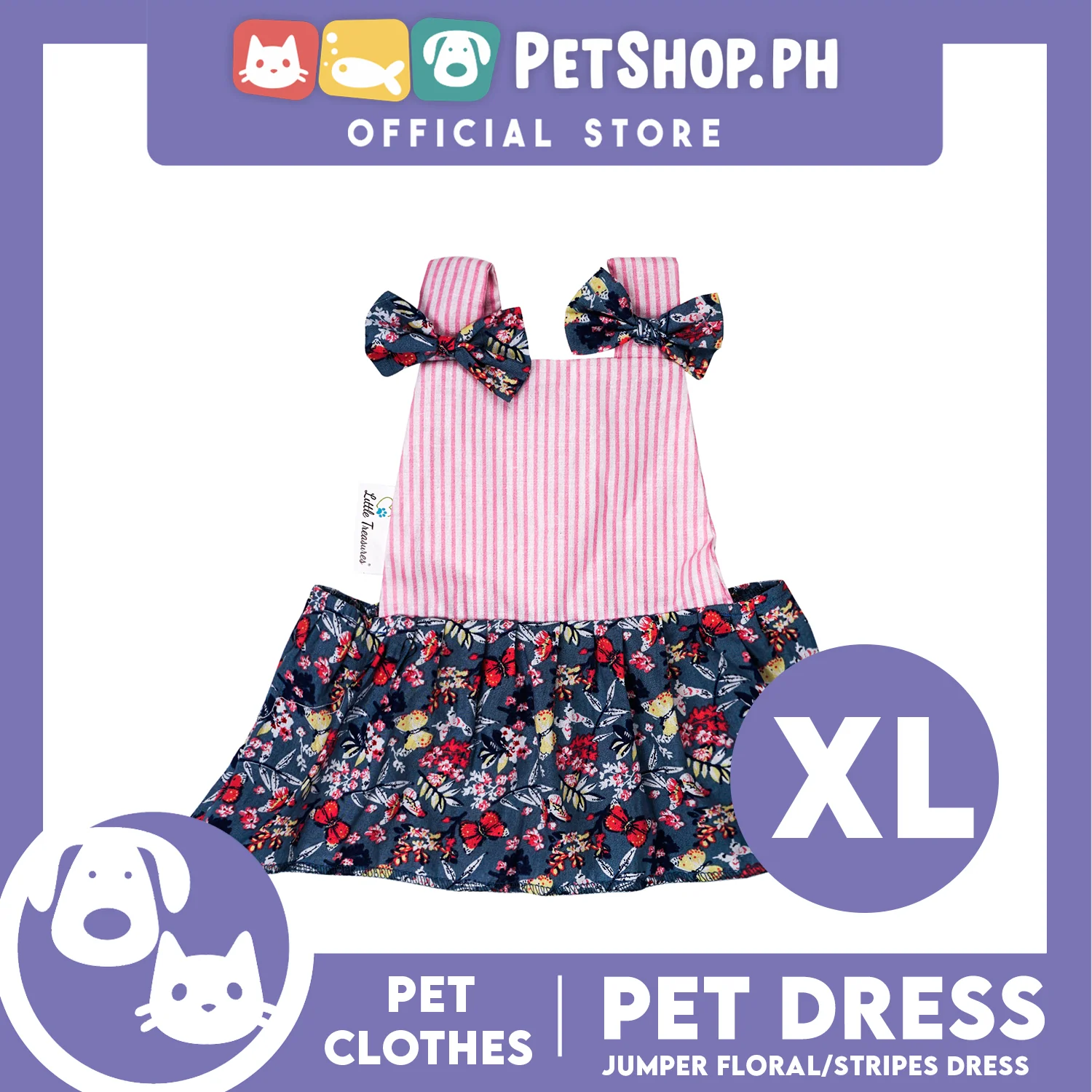 Pet Dress Floral Stripes Jumper Dress Pet Clothes (Extra Large) Perfect Fit for Dogs and Cats