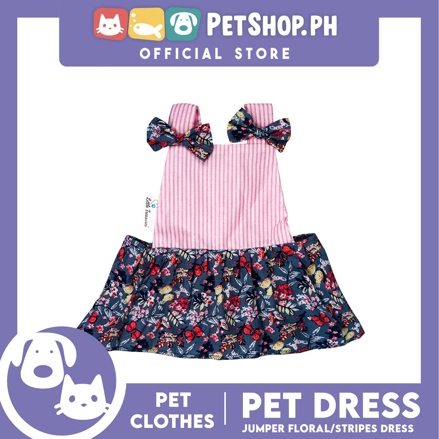 Pet Dress Floral Stripes Jumper Dress Pet Clothes (Extra Large) Perfect Fit for Dogs and Cats - Image 2