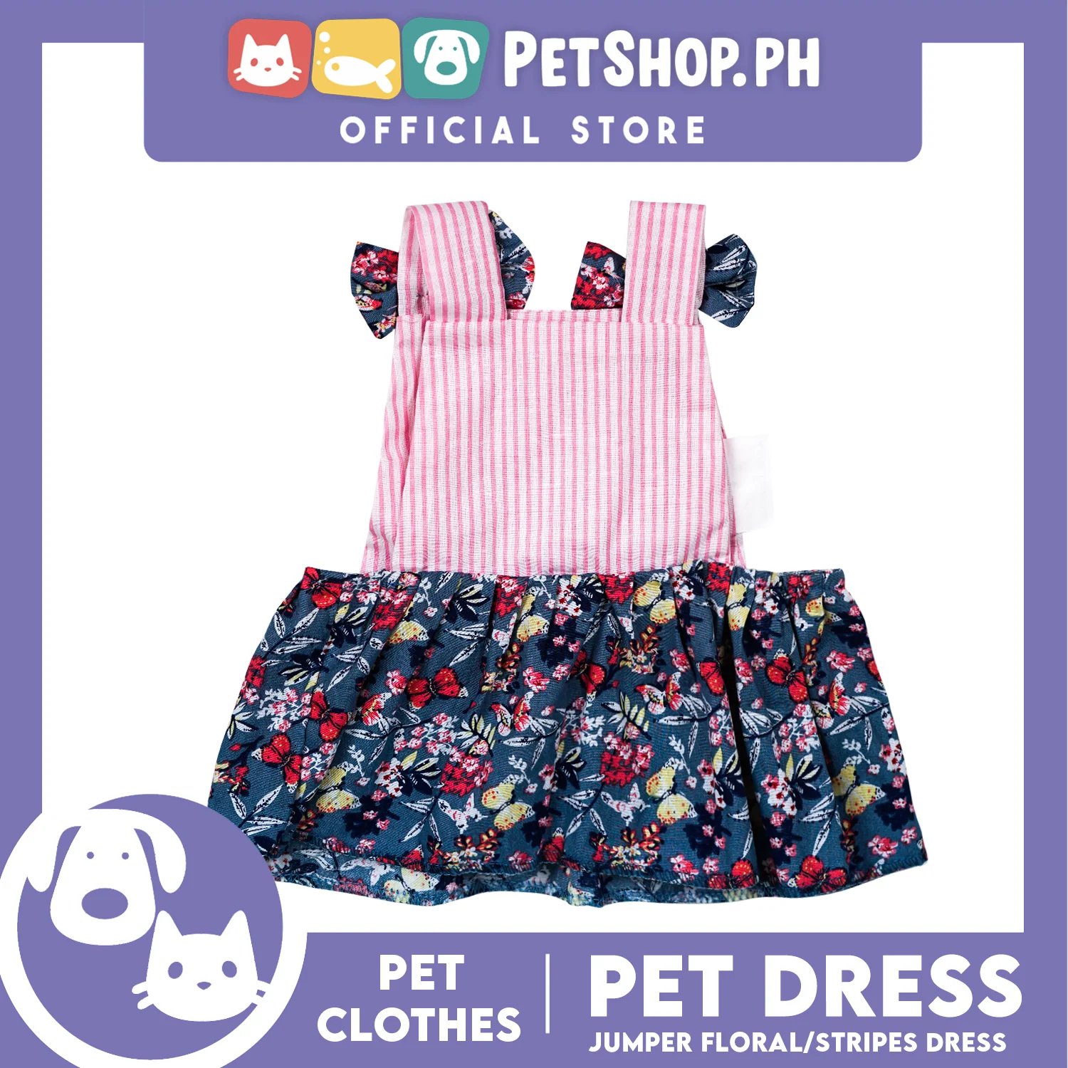 Pet Dress Floral Stripes Jumper Dress Pet Clothes (Extra Large) Perfect Fit for Dogs and Cats - Image 3