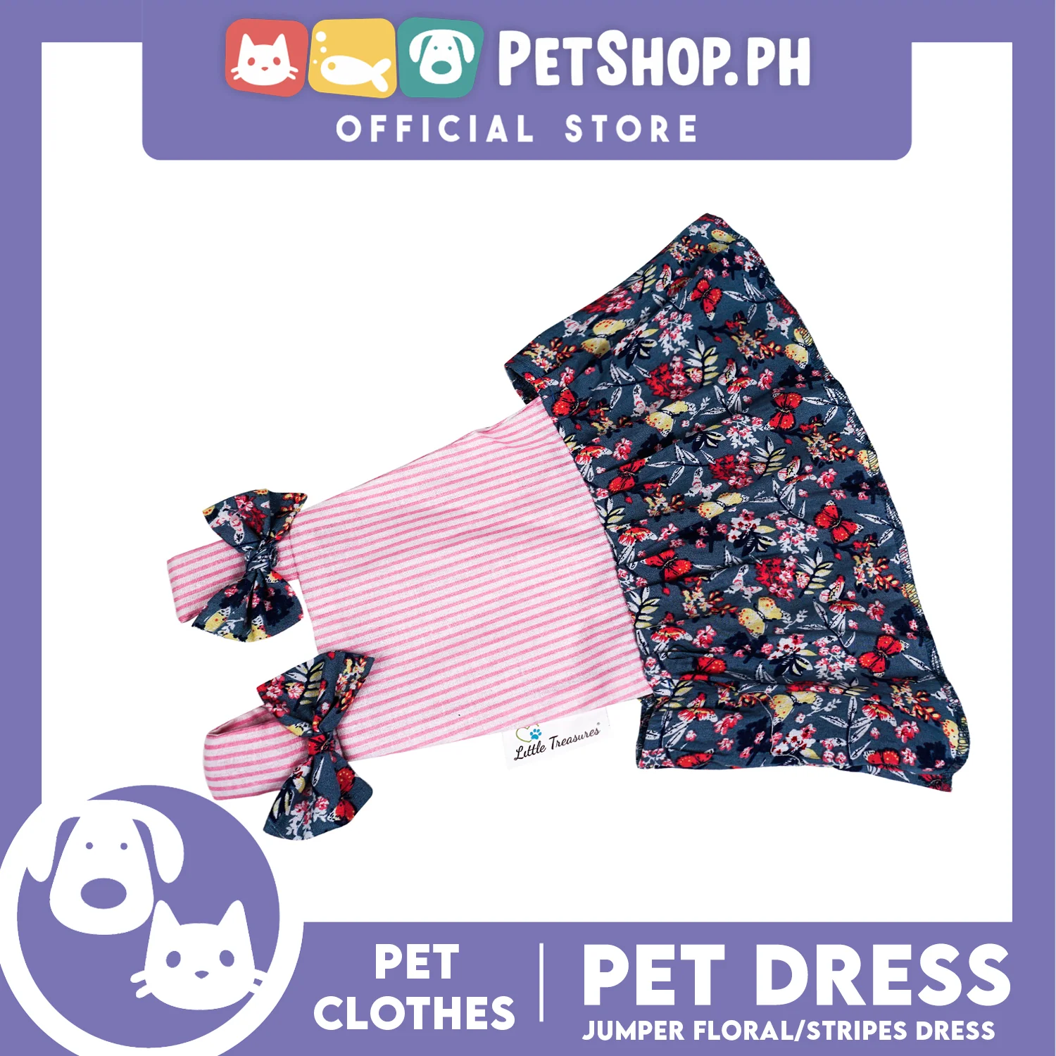 Pet Dress Floral Stripes Jumper Dress Pet Clothes (Extra Large) Perfect Fit for Dogs and Cats - Image 4