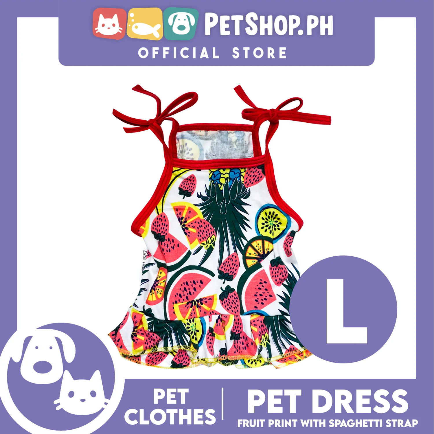Pet Dress Fruit Print with Spaghetti Strap (Large) Pet Dress Clothes Perfect for Dogs
