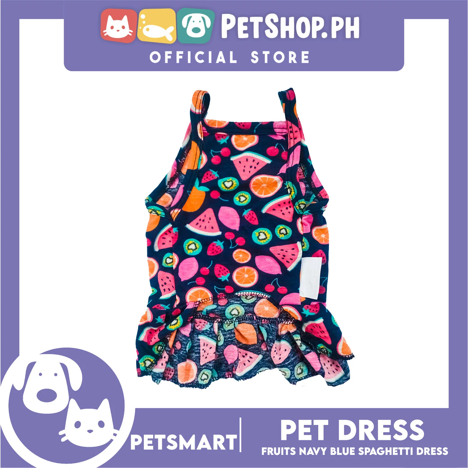 Pet Dress Fruits Design, Navy Blue Color Spaghetti Dress DG-CTN151S (Small) Perfect Fit For Dogs And Cats - Image 3