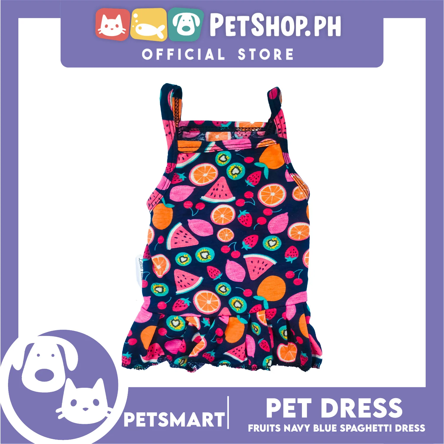 Pet Dress Fruits Design, Navy Blue Color Spaghetti Dress DG-CTN151S (Small) Perfect Fit For Dogs And Cats - Image 4