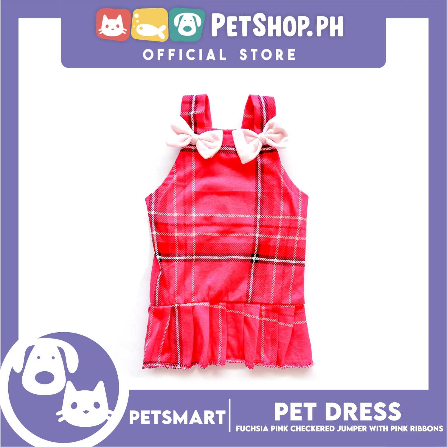 Pet Dress Fuchsia Pink Checkered Jumper with Ribbon Design DG-CTN142S (Small) Perfect Fit For Dogs And Cats - Image 4