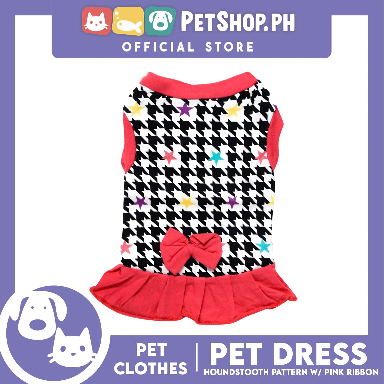 Pet Dress Houndstooth Pattern with Pink Ribbon (Large) Pet Shirt/ Dress Perfect Fit for Dogs - Image 3