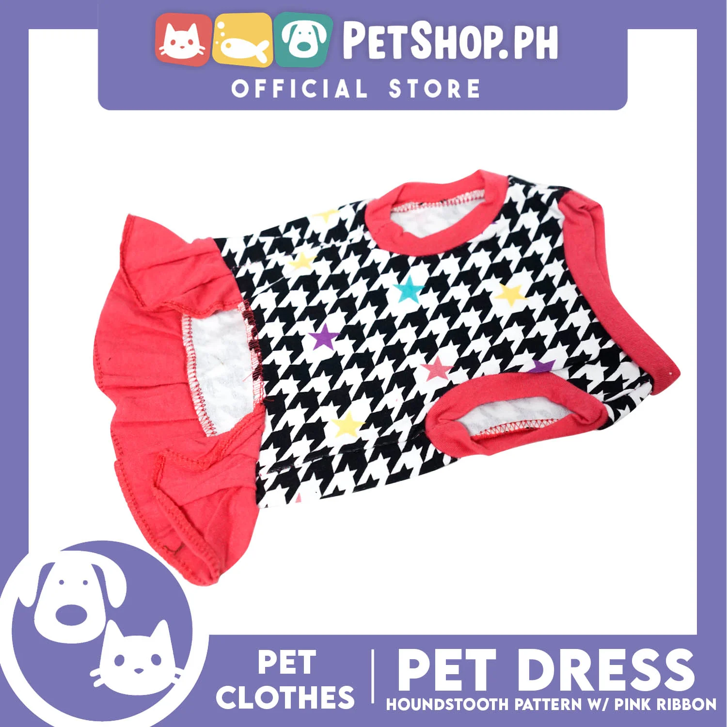 Pet Dress Houndstooth Pattern with Pink Ribbon (Medium) Pet Shirt/ Dress Perfect Fit for Dogs - Image 3