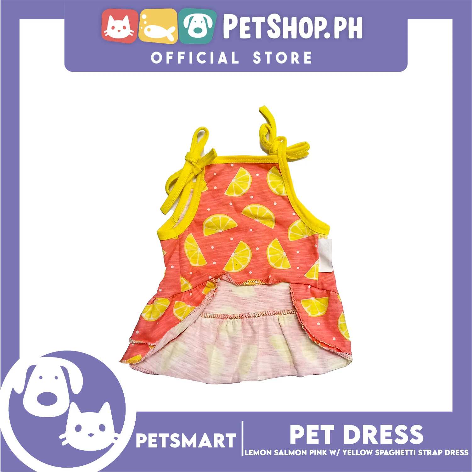 Pet Dress Lemon Salmon Pink with Yellow Spaghetti Strap Design, Medium Size (DG-CTN202M) - Image 4