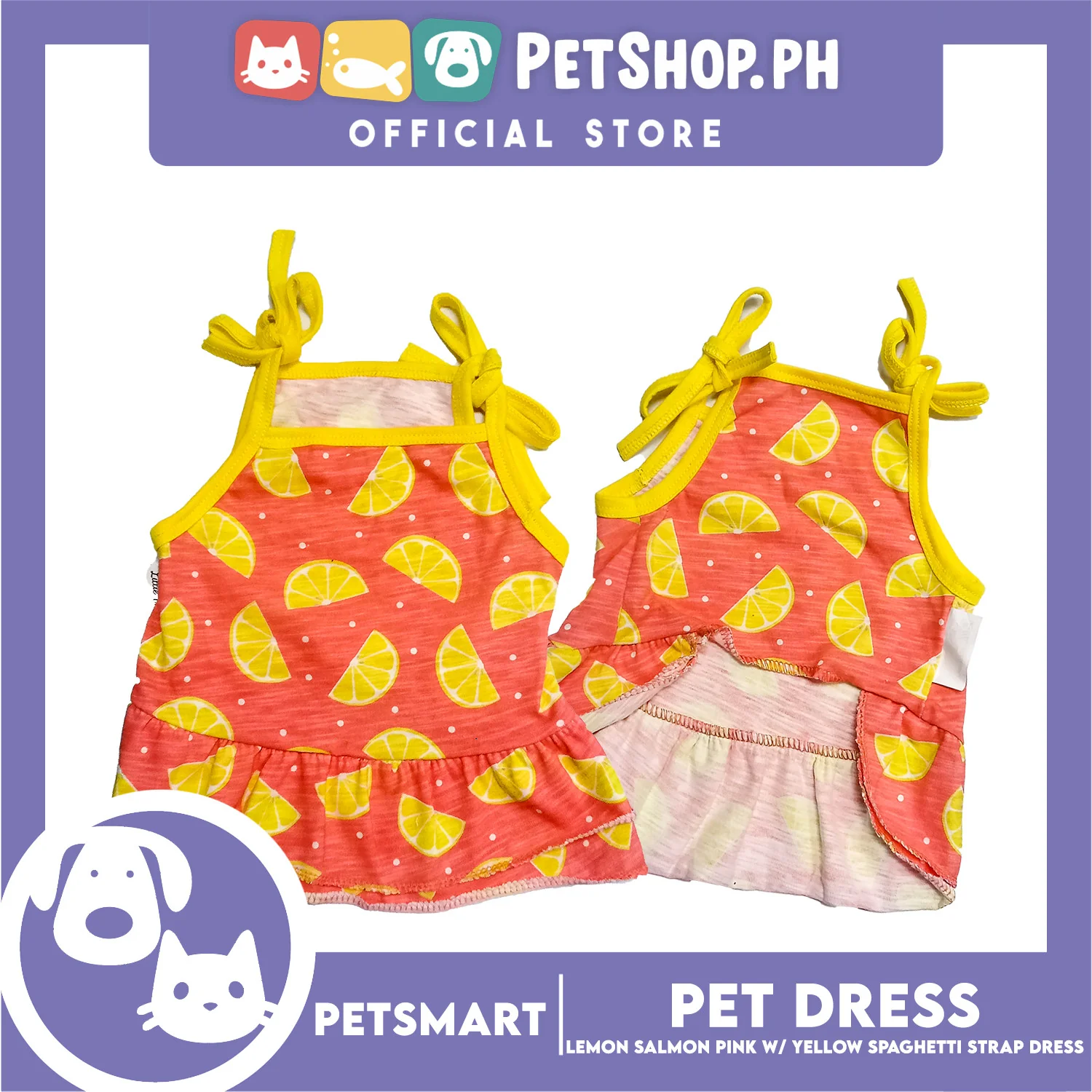 Pet Dress Lemon Salmon Pink with Yellow Spaghetti Strap Design, XL Size (DG-CTN202XL) - Image 2