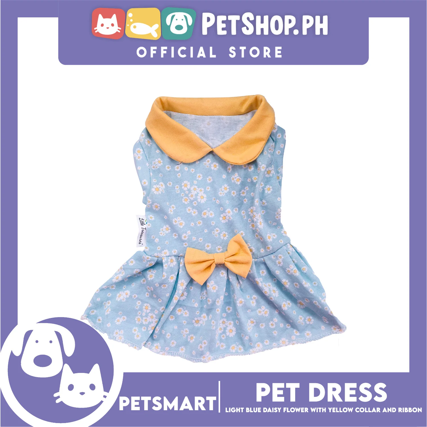 Pet Dress Light Blue Daisy Flower with Yellow Collar and Ribbon Design DG-CTN154XL (XL) Perfect Fit For Dogs And Cats - Image 4