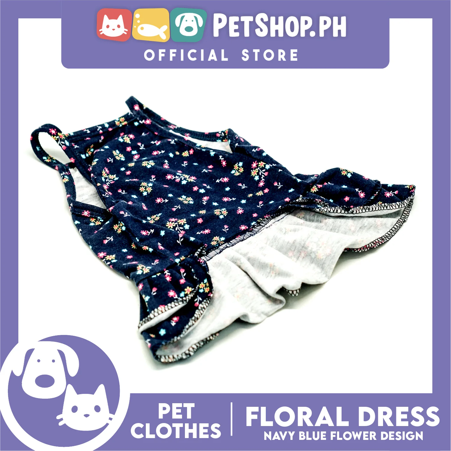 Pet Dress Navy Blue Floral Dreess (Medium) Perfect Fit for Dogs and Cats - Image 2