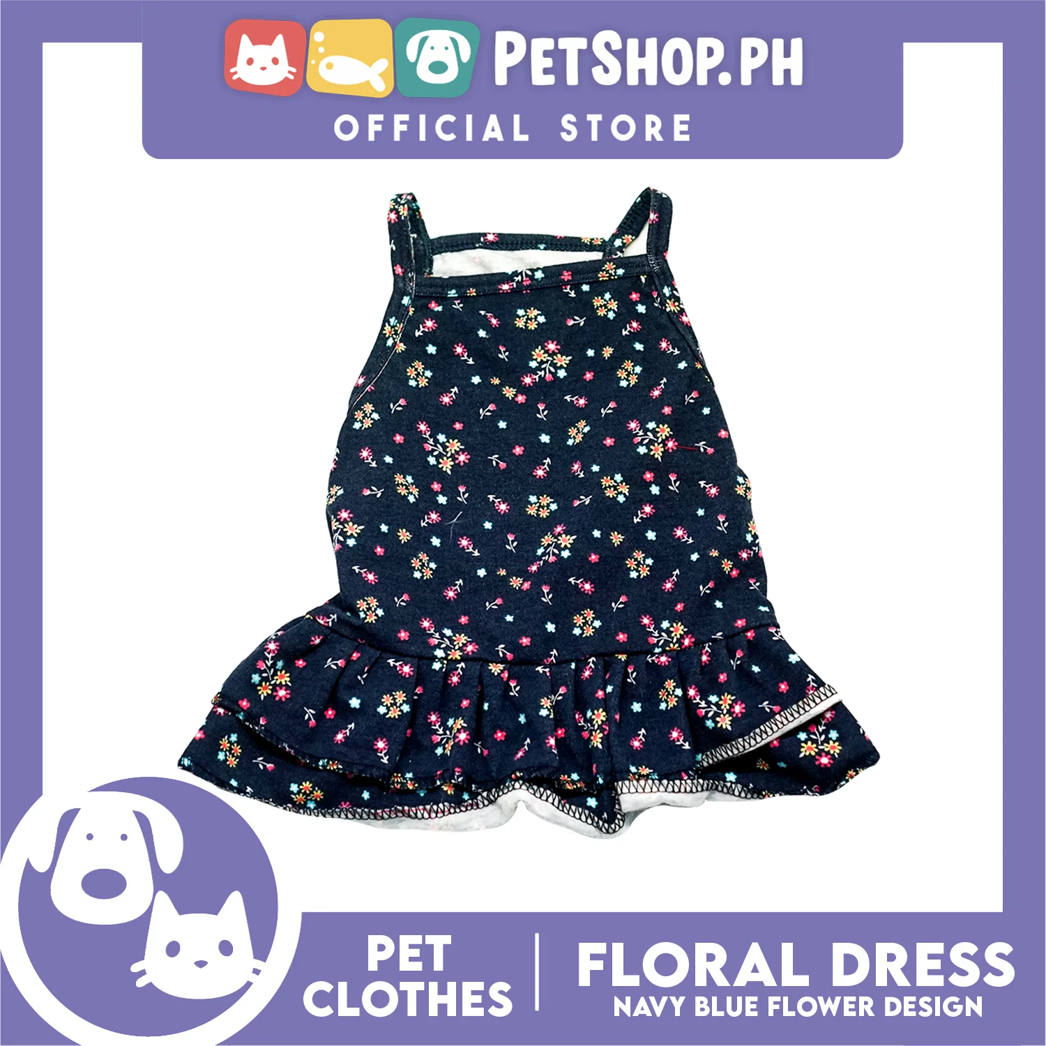 Pet Dress Navy Blue Floral Dreess (XL) Perfect Fit for Dogs and Cats - Image 2