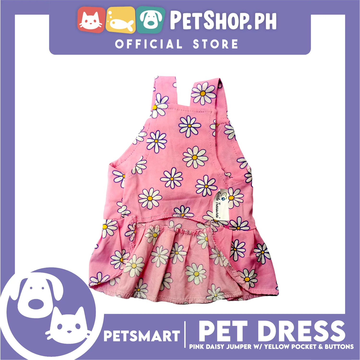 Pet Dress Pink Daisy Jumper with Yellow Pocket and Buttons Perfect Fit for Dogs and Cats (Medium) - Image 5