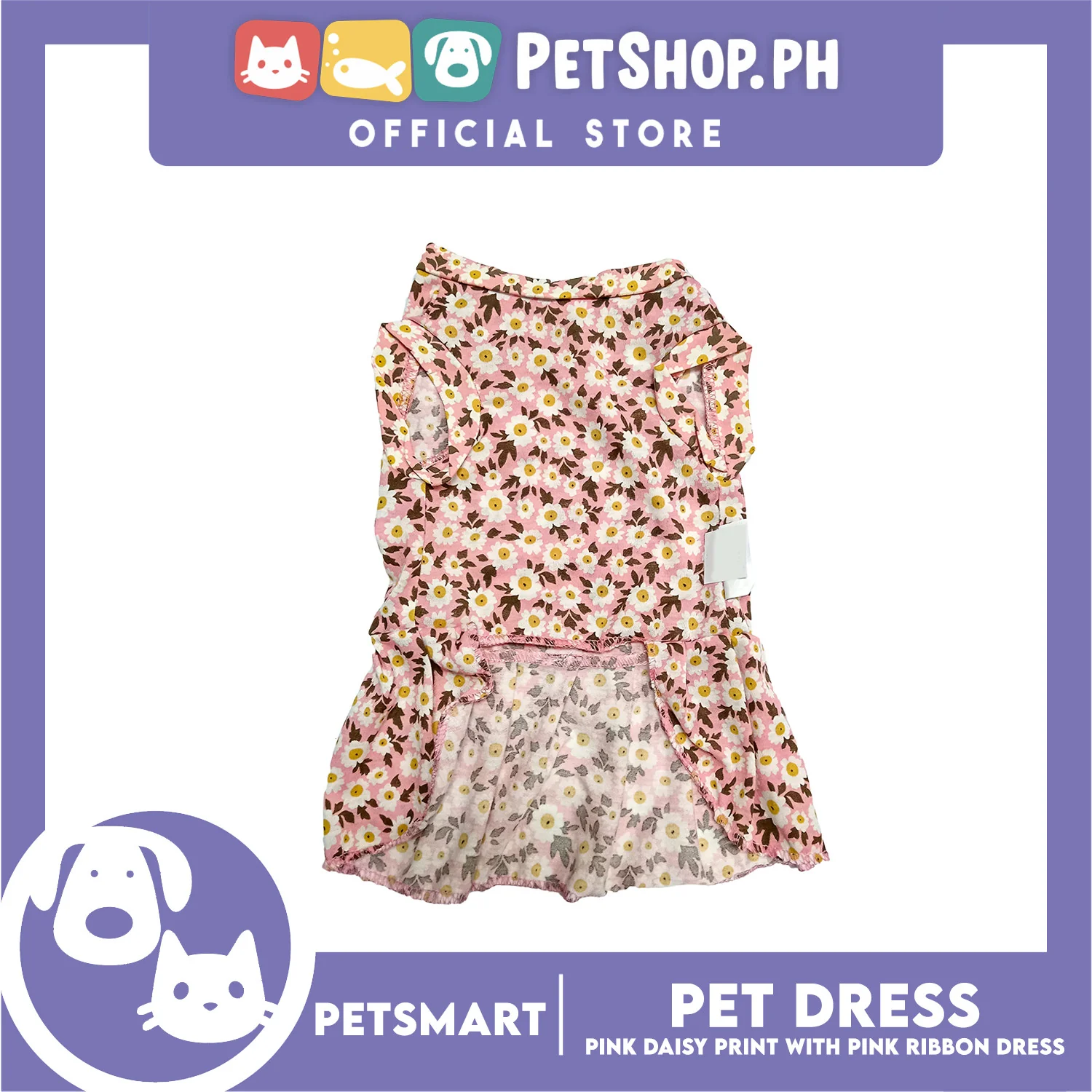 Pet Dress Pink Daisy Print with Pink Ribbon Design DG-CTN187L (Large) - Image 3