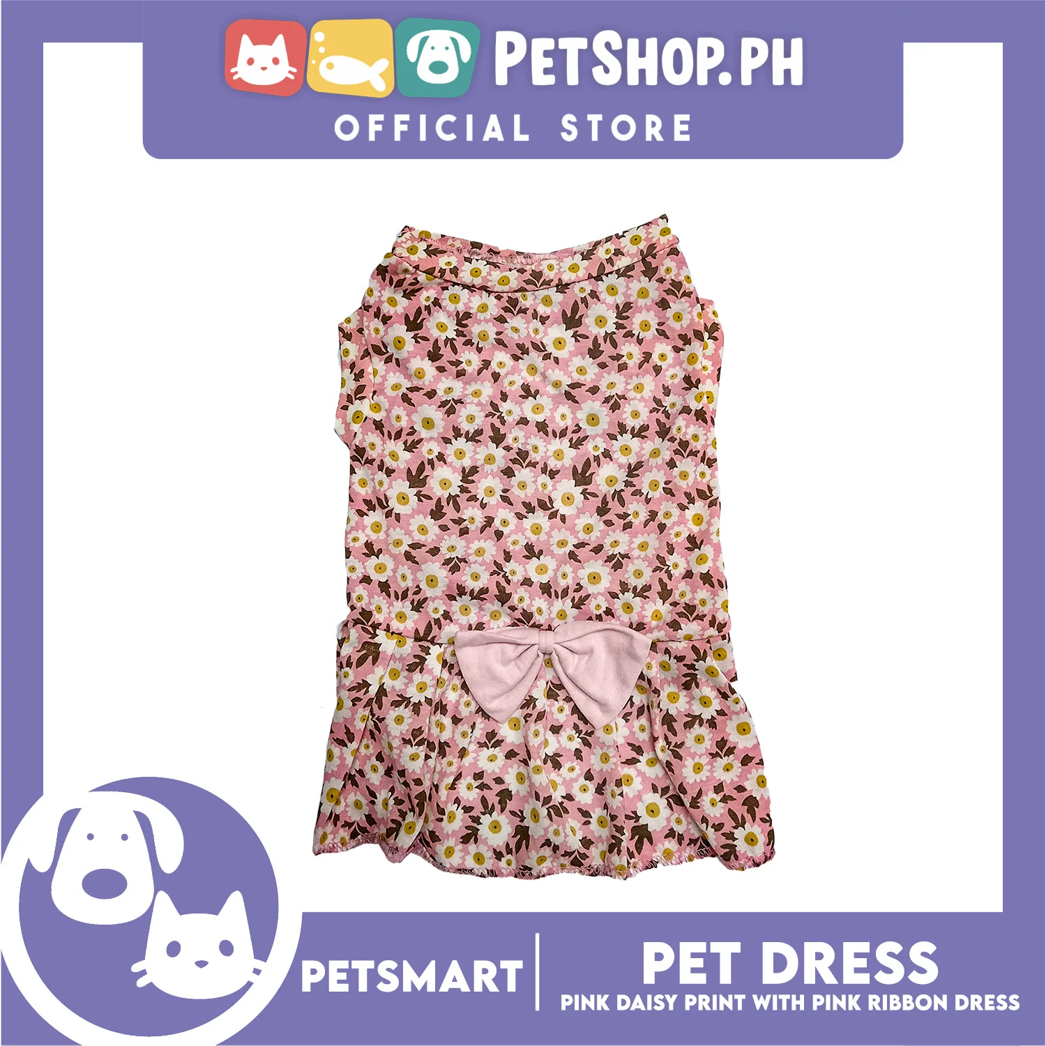 Pet Dress Pink Daisy Print with Pink Ribbon Design DG-CTN187S (Small) - Image 3
