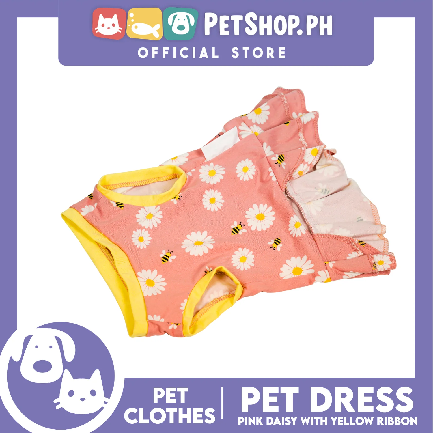 Pet Dress Pink Daisy with Yellow Ribbon Pet Clothes (Extra Large) Perfect Fit for Dogs and Cats - Image 4