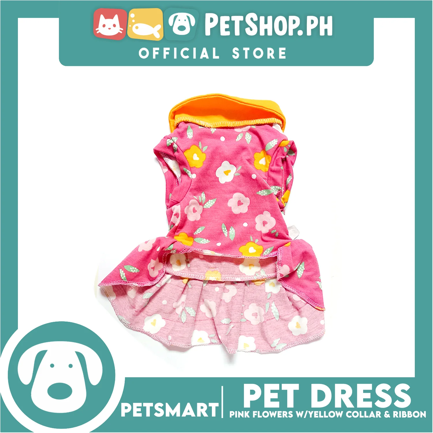 Pet Dress Pink Flowers With Yellow Collar And Ribbon Dress DG-CTN120S (Small) Perfect Fit For Dogs And Cats, Pet Dress Clothes, Soft and Comfortable Pet Clothing - Image 2