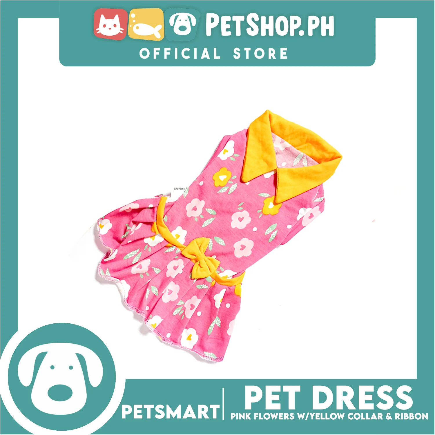 Pet Dress Pink Flowers With Yellow Collar And Ribbon Dress DG-CTN120XL (Extra Large) Perfect Fit For Dogs And Cats, Pet Dress Clothes, Soft and Comfortable Pet Clothing - Image 3