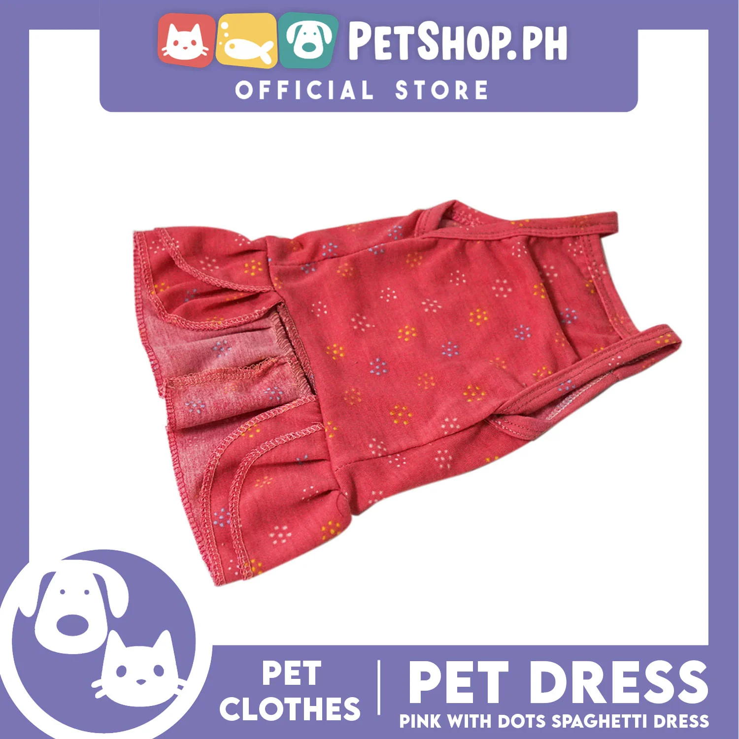 Pet Dress Pink with Dots (Large) Pet Clothes for Small Dog - Image 3
