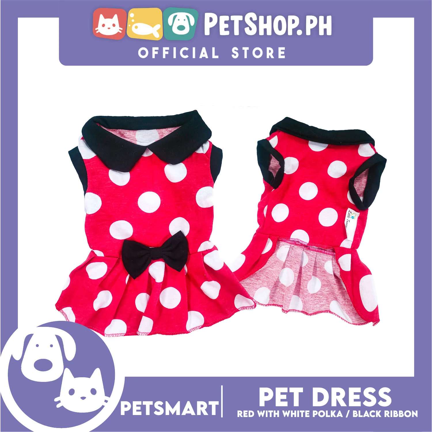 Pet Dress Red with White Polka and Ribbon Design DG-CTN152XL (XL) Perfect Fit For Dogs And Cats - Image 3