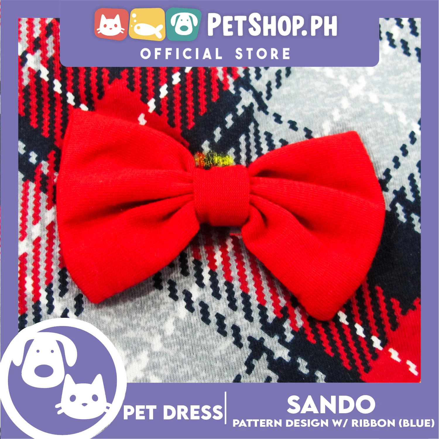 Pet Dress Summer Blue Checkered Skirt with Red Ribbon (Extra Large) for Small Dog and Cat - Image 3