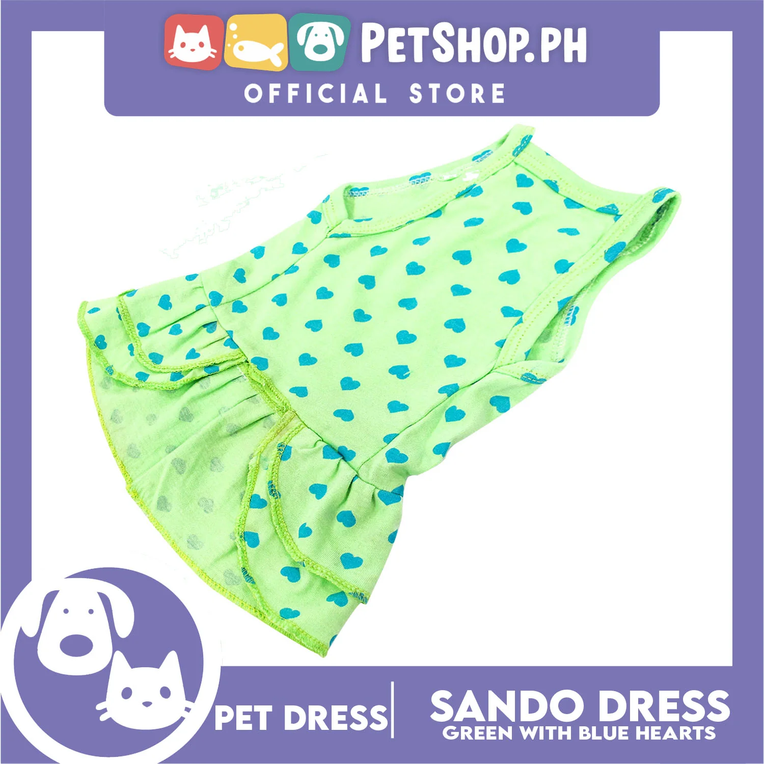 Pet Dress Summer Blue Heart Print Skirt (Medium) for Small Dog -Cute Pet Clothes, Pet Skirt and Sando Dress - Image 5