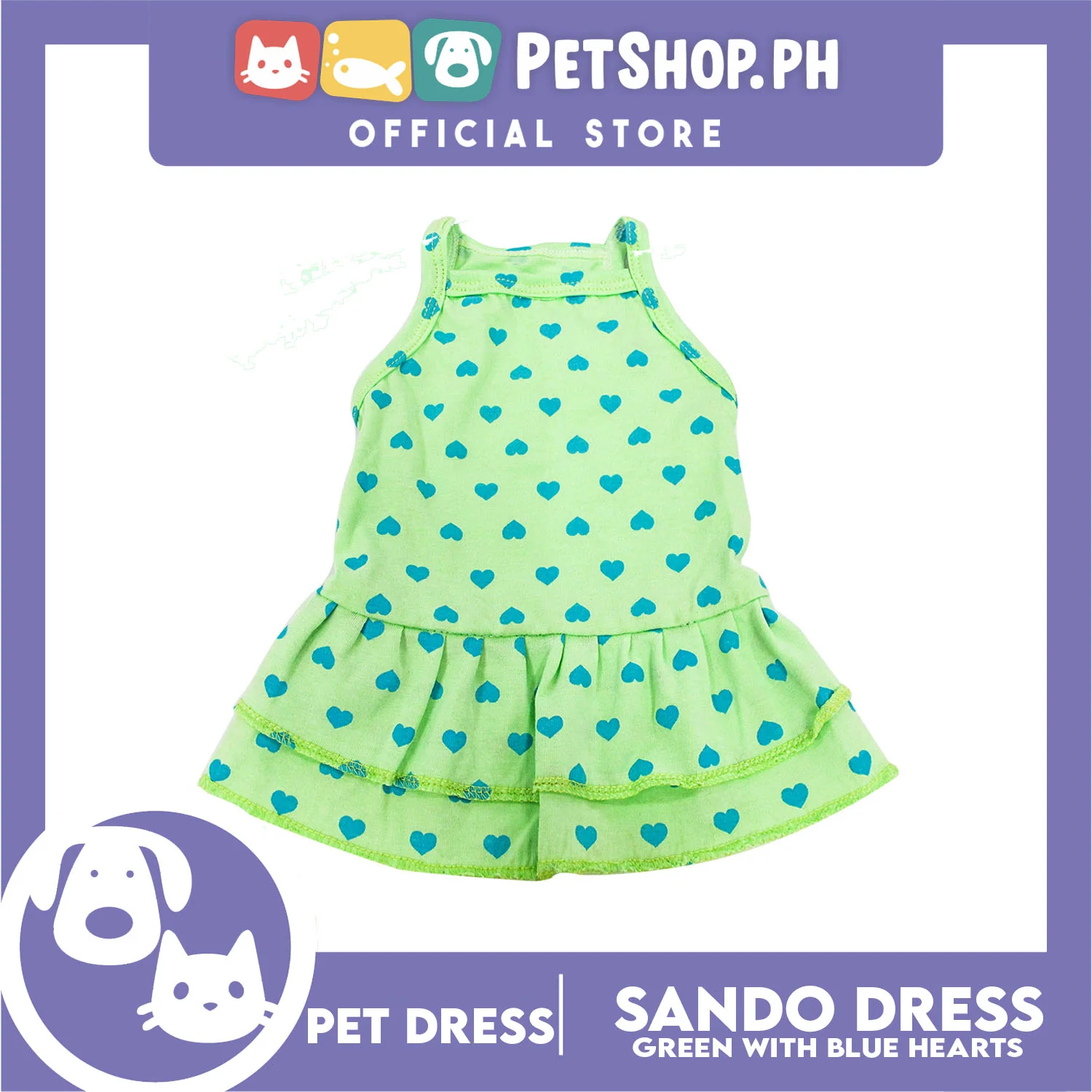 Pet Dress Summer Blue Heart Print Skirt (Small) for Small Dog -Cute Pet Clothes, Pet Skirt and Sando Dress - Image 5