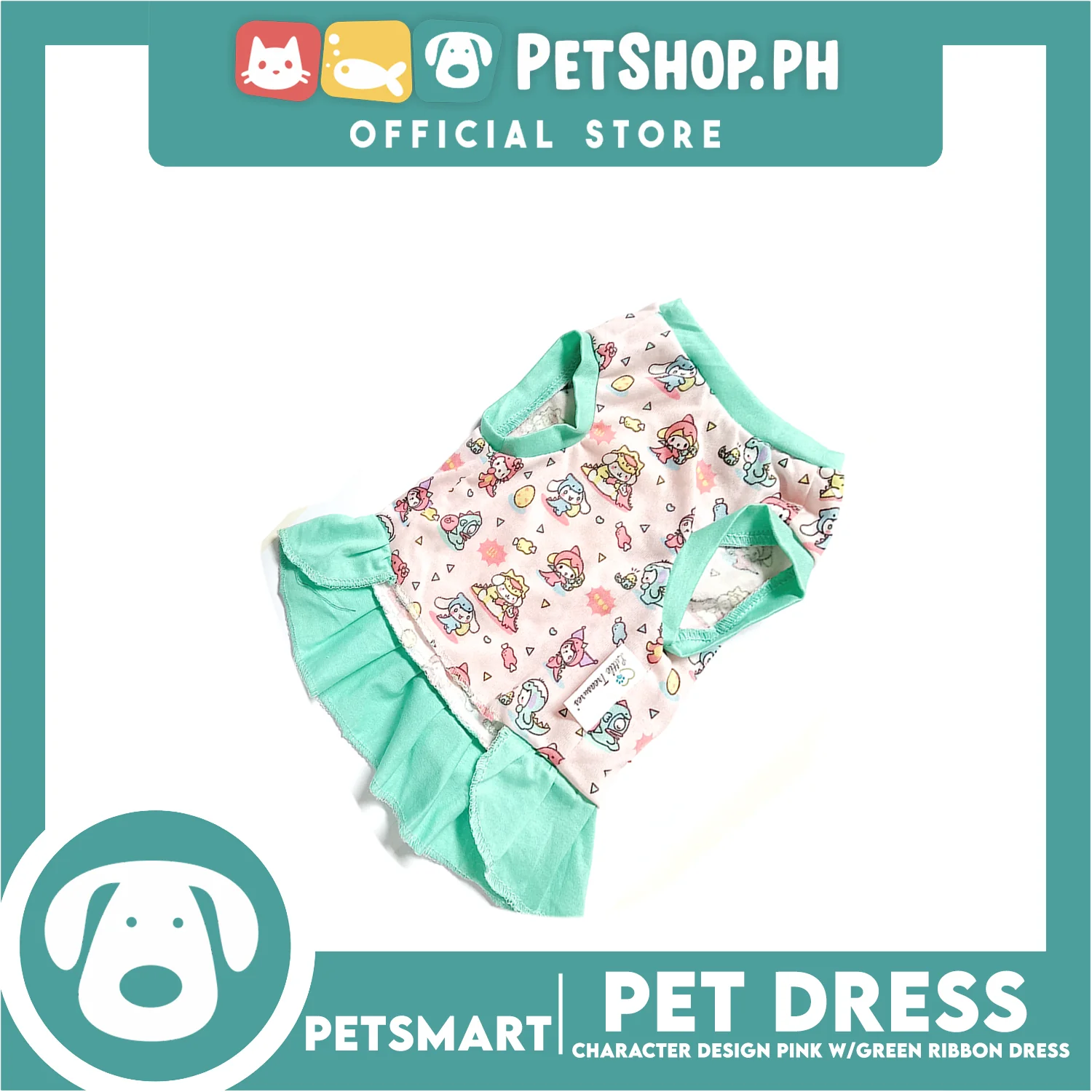 Pet Dress With Character Design Pink With Green Ribbon Dress DG-CTN119L (Large) - Image 3