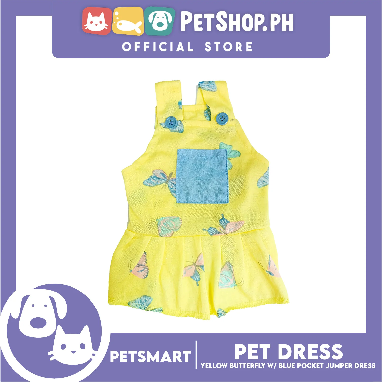 Pet Dress Yellow Butterfly with Blue Pock Jumper (Large) DG-CTN177L - Image 3