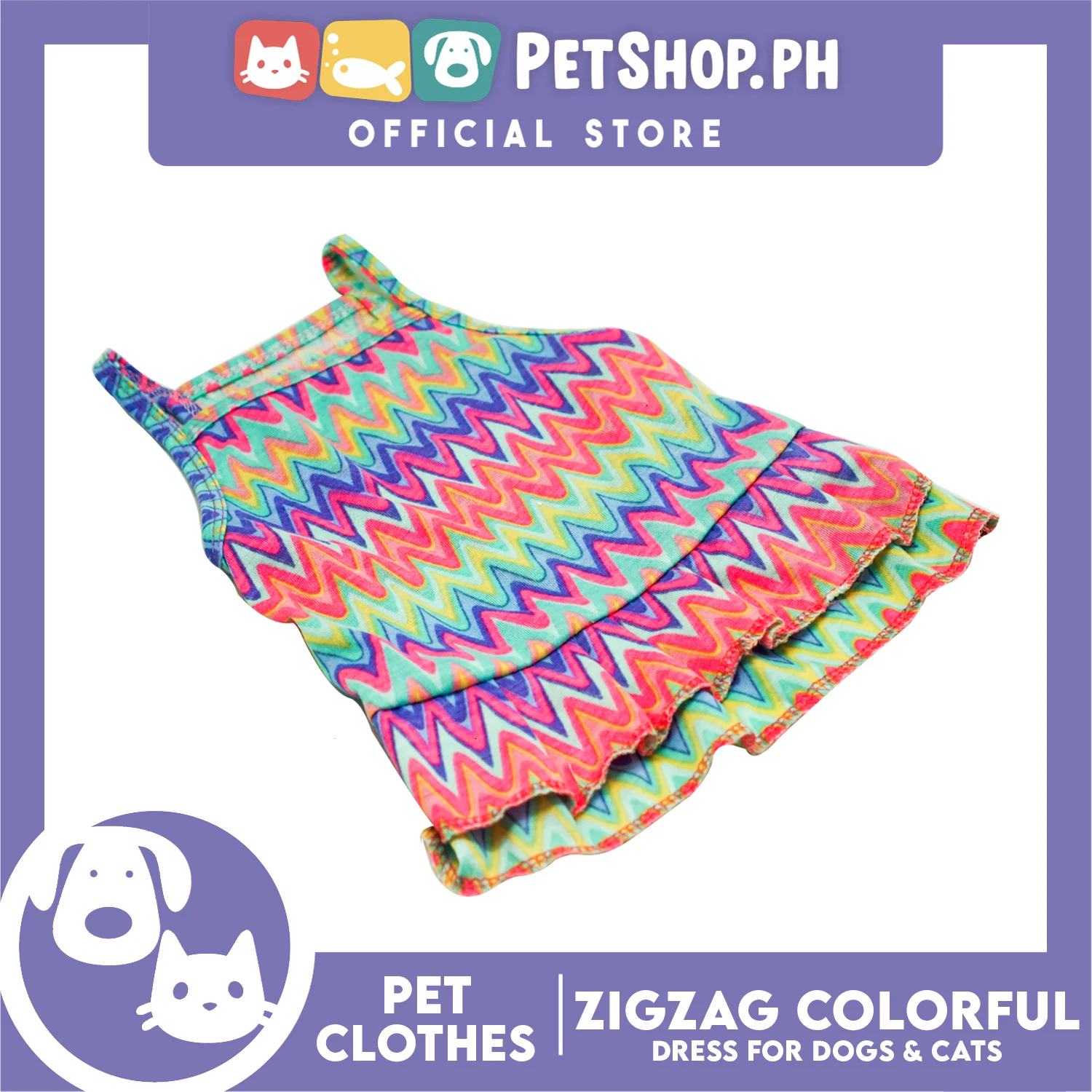 Pet Dress Zigzag Colorful Abstract Dress (Medium) Suitable for Dogs and Cats - Image 3