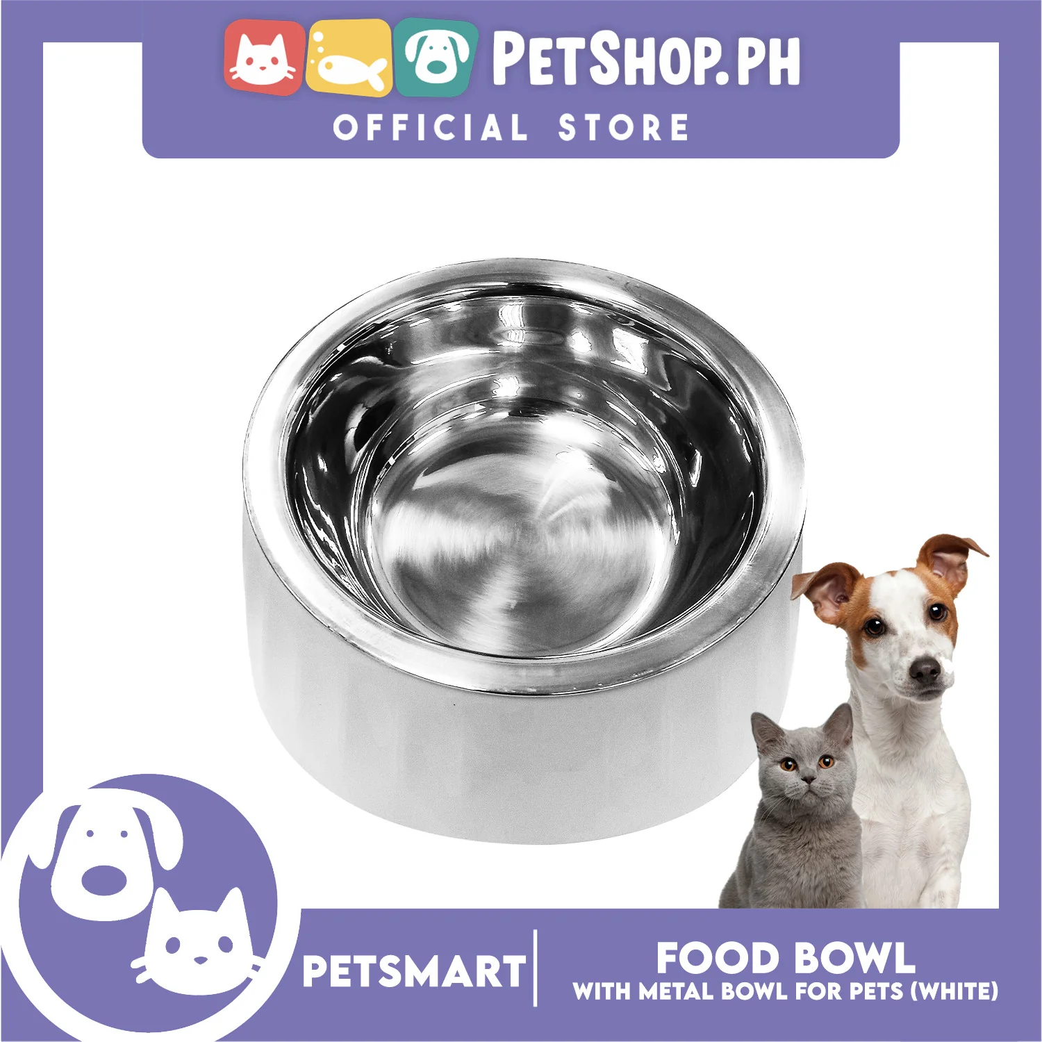 Pet Food Bowl with Removable Metal Bowl Anti Slip (White) for Cats and Dogs