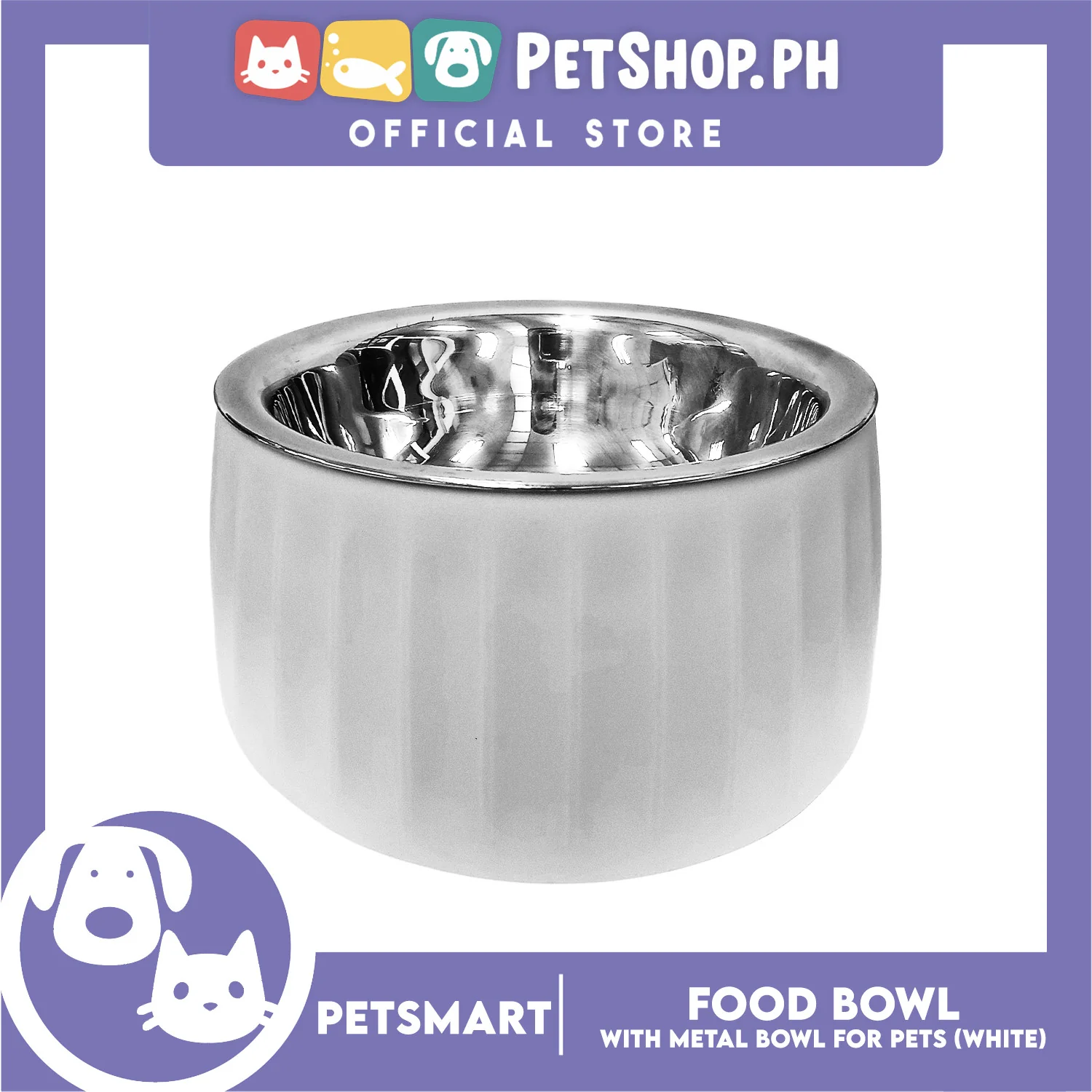 Pet Food Bowl with Removable Metal Bowl Anti Slip (White) for Cats and Dogs - Image 7