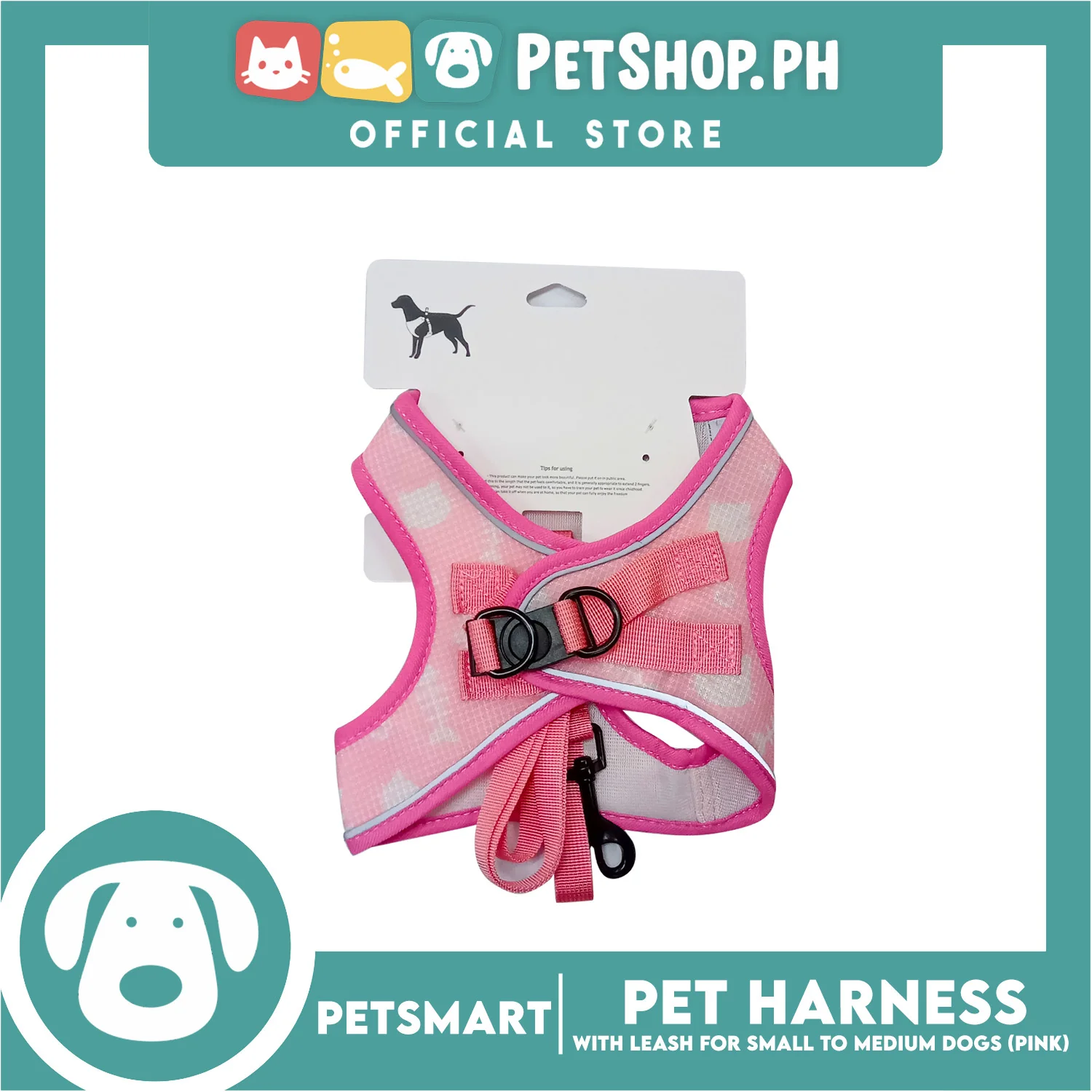 Pet Harness Pattern Design with Leash for Dogs Small Size (Pink) - Image 3