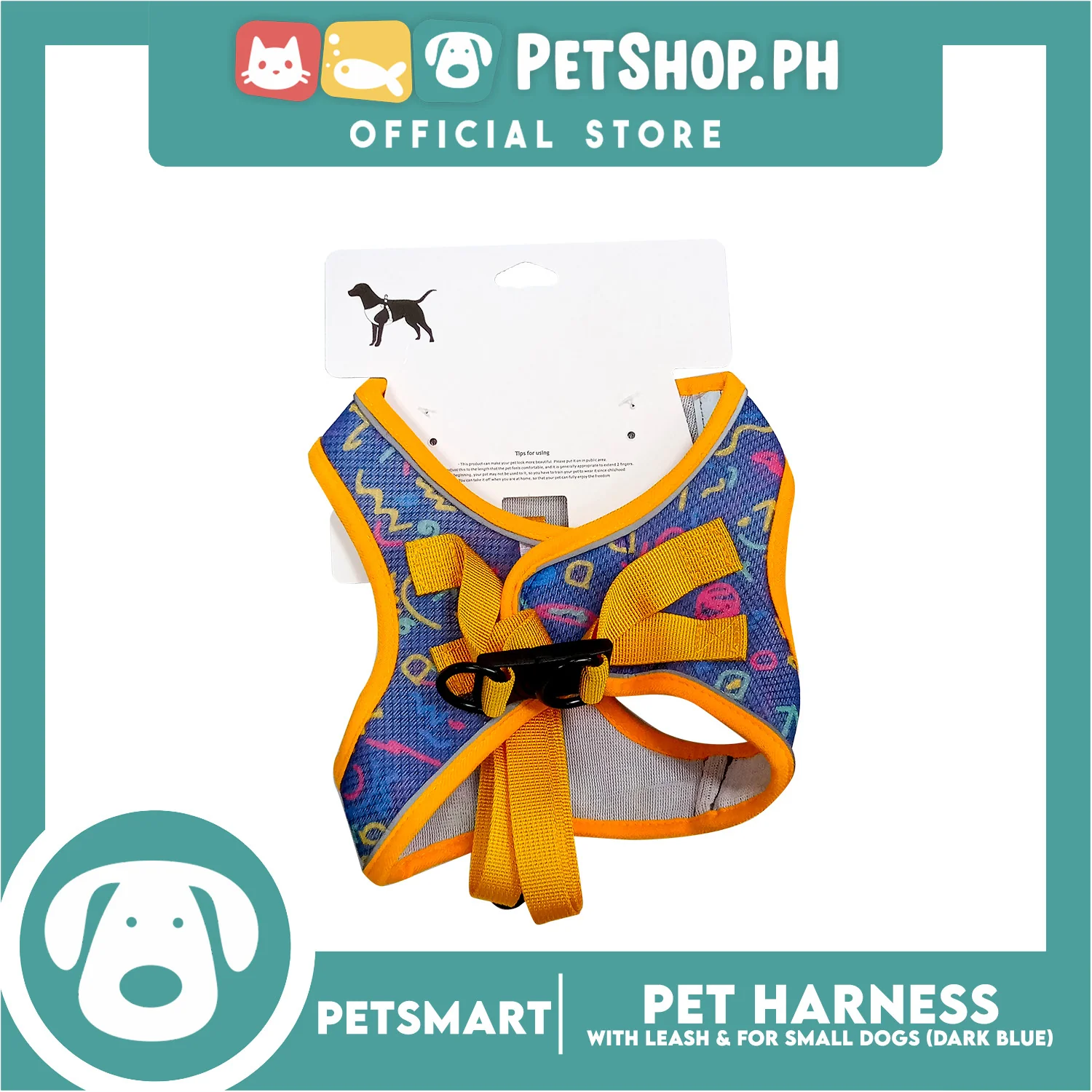 Pet Harness Pattern Design with Leash for Small Dogs Small Size (Dark Blue) - Image 3