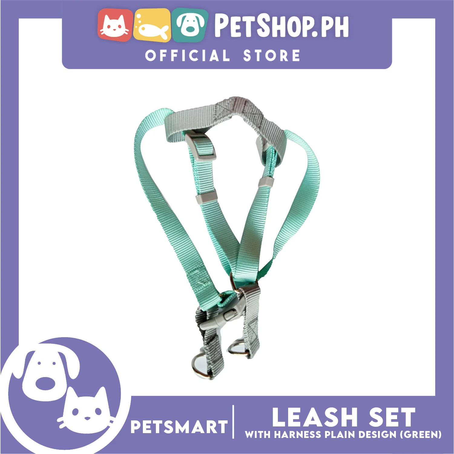 Pet Harness with Leash Plain Design (Green) - Image 2