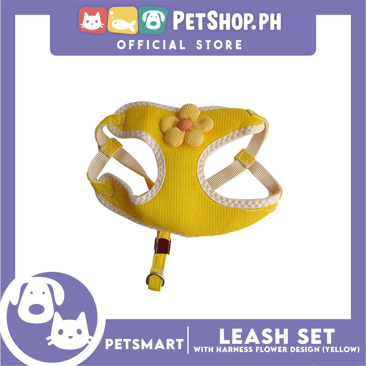 Pet Harness with Leash (Yellow) Flower Design - Image 2