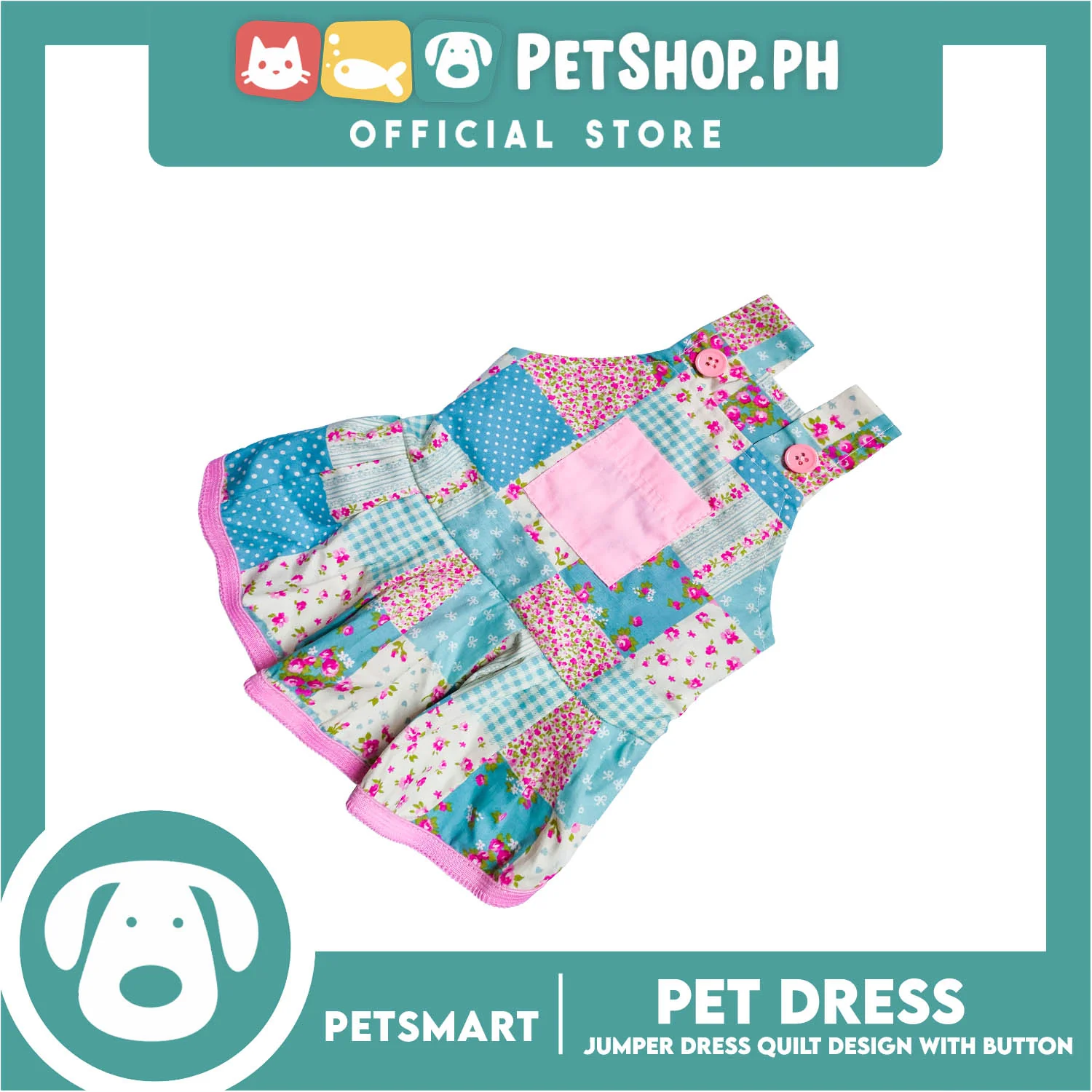 Pet Jumper Dress Quilt Design With Buttons, Blue With Pink Colors DG-CTN110XL (XL) Perfect Fit For Dogs And Cats, Breathable Clothes, Soft Lightweight Pet Clothing - Image 3