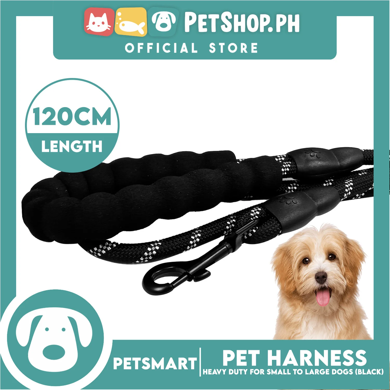 Pet Leash Heavy Duty for Small to Large Dogs (Black) 120cm XS
