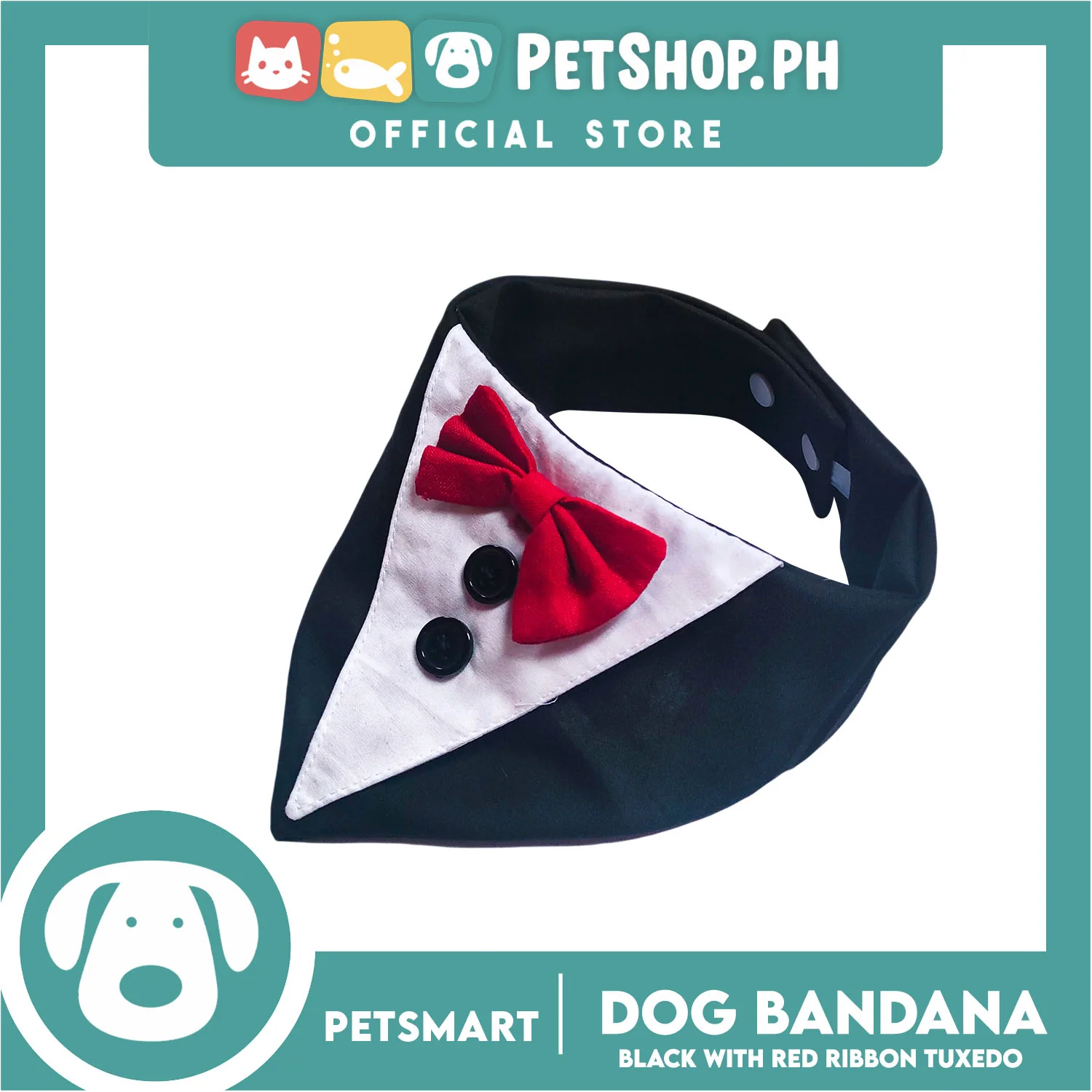 Pet Necktie Bandana Collar Scarf Black Tuxedo With Red Bow Tie Design DB-CTN29M (Medium) Perfect Fit For Dogs And Cats, Breathable, Soft Lightweight Pet Bandana Scarf - Image 3
