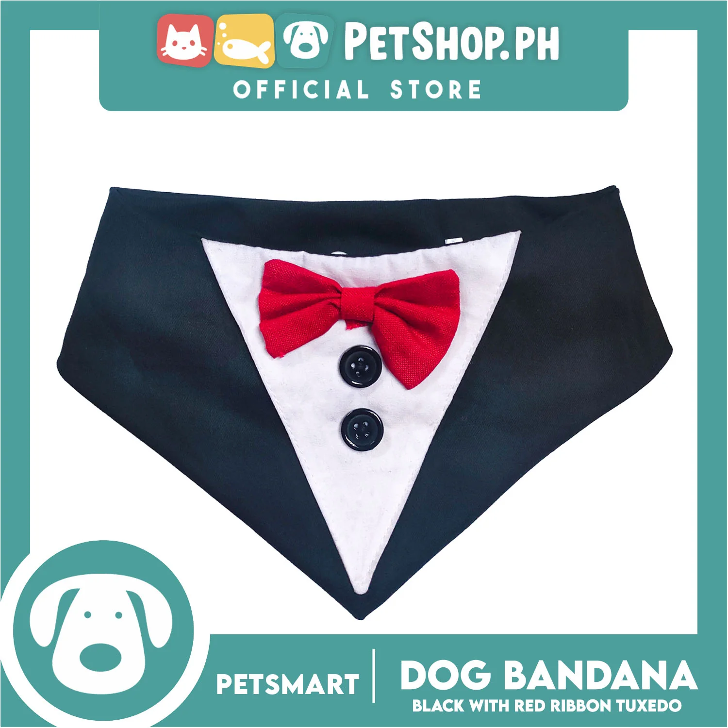 Pet Necktie Bandana Collar Scarf Black Tuxedo With Red Bow Tie Design DB-CTN29M (Medium) Perfect Fit For Dogs And Cats, Breathable, Soft Lightweight Pet Bandana Scarf - Image 4