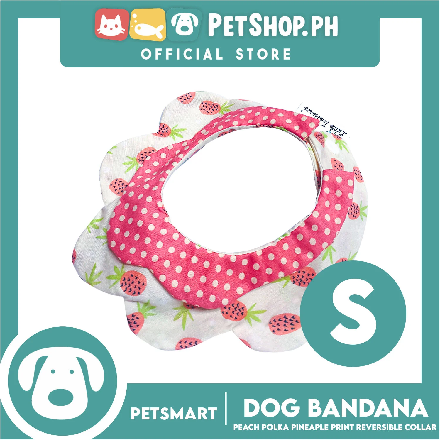 Pet Necktie Bandana Collar Scarf Peach Polka Dots Pineapple Design DB-CTN30S (Small) Perfect Fit For Dogs And Cats, Breathable, Soft Lightweight Pet Bandana Collar Scarf