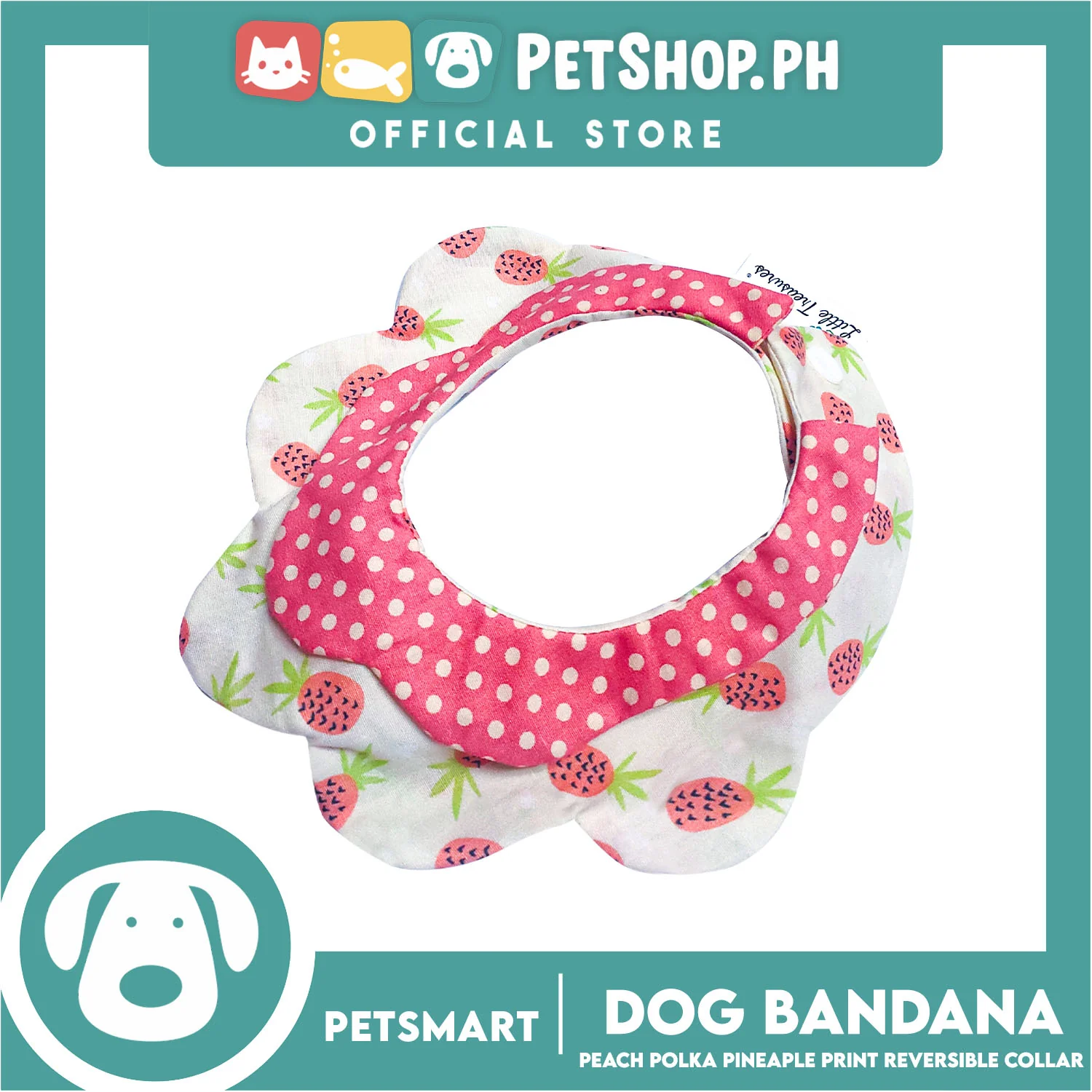 Pet Necktie Bandana Collar Scarf Peach Polka Dots Pineapple Design DB-CTN30S (Small) Perfect Fit For Dogs And Cats, Breathable, Soft Lightweight Pet Bandana Collar Scarf - Image 2
