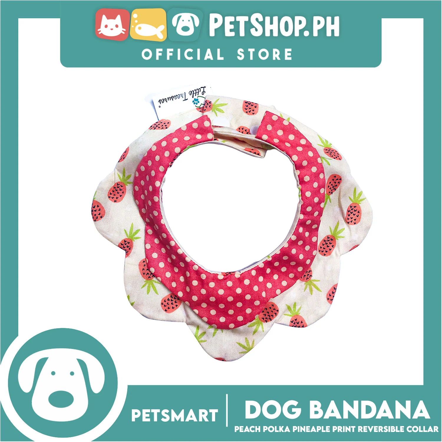 Pet Necktie Bandana Collar Scarf Peach Polka Dots Pineapple Design DB-CTN30S (Small) Perfect Fit For Dogs And Cats, Breathable, Soft Lightweight Pet Bandana Collar Scarf - Image 3