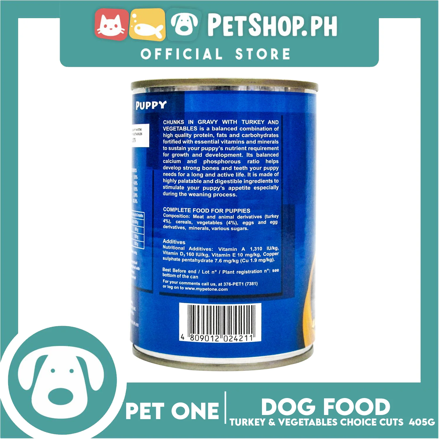 Pet One Puppy Wet Canned Dog Food 405g (Chunks In Gravy With Turkey And Vegetable Choice Cuts) - Image 3