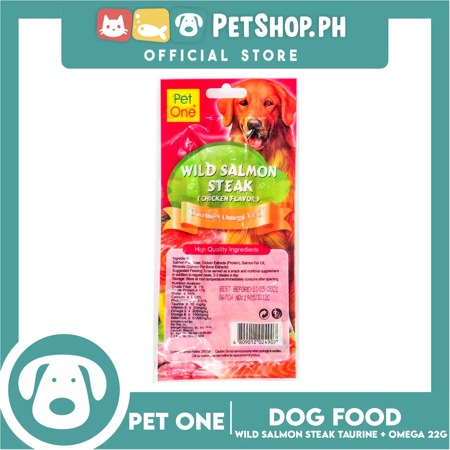 Pet One Wild Salmon Steak, Chicken Flavor 22g Taurine And Omega 3 And 6 (For Dogs) - Image 3