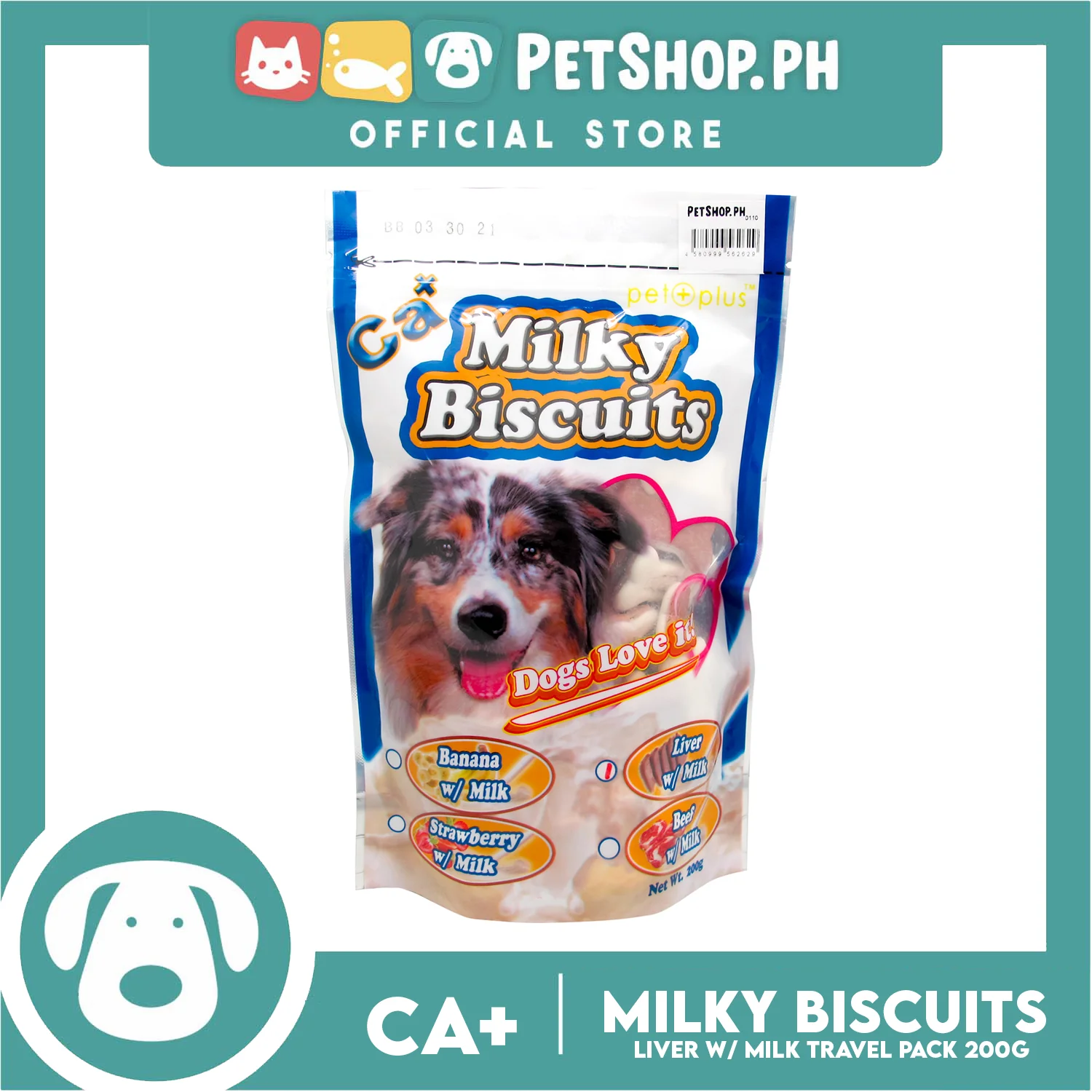 Pet Plus Calcium Milky Biscuit 200g (Liver and Milk Flavor) For Dogs Strong Bones and Teeth