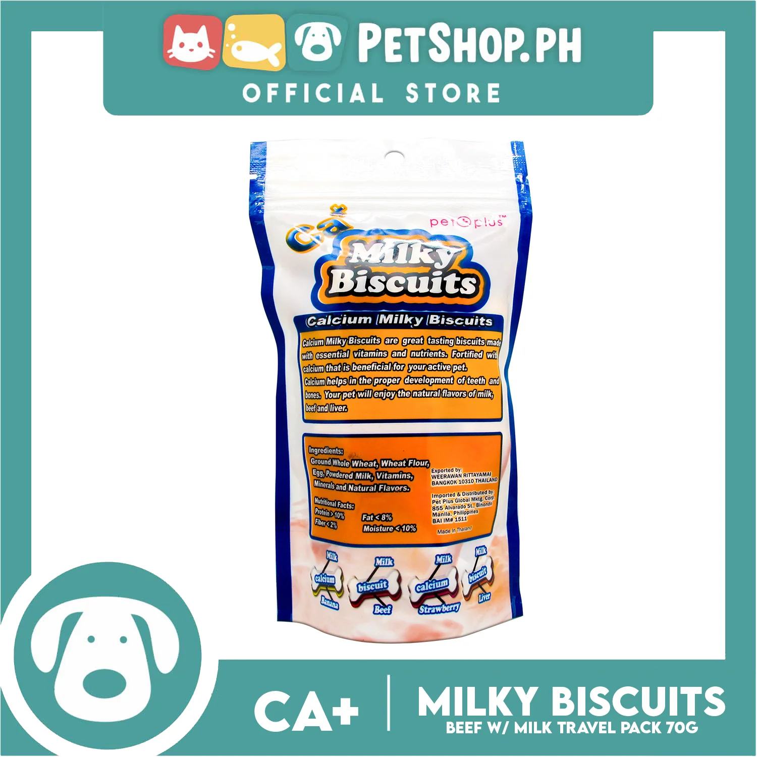 Pet Plus Calcium Milky Biscuit 70g (Beef and Milk Flavor) For Dogs Strong Bones and Teeth - Image 3