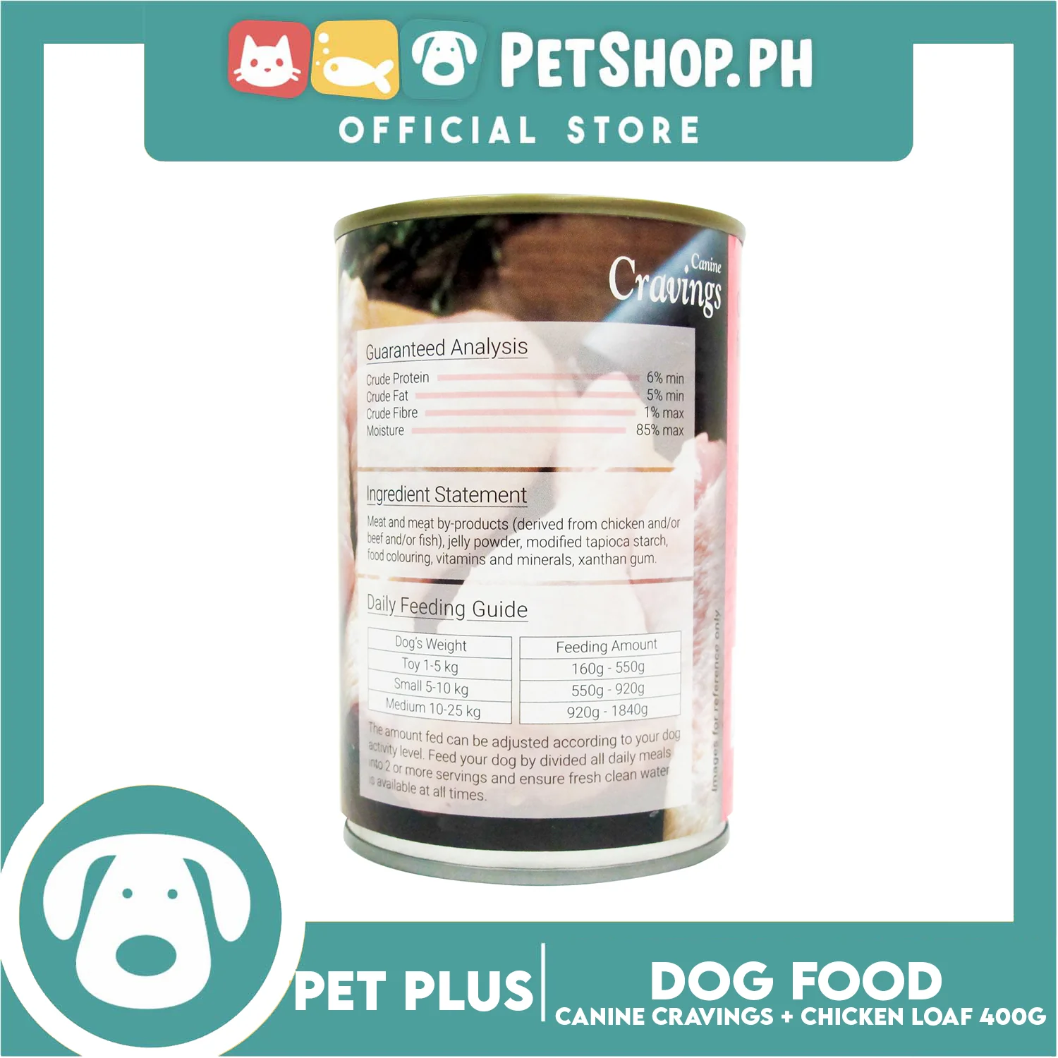 Pet Plus Canine Cravings 400g (Chicken Loaf) Dog Canned Food - Image 3