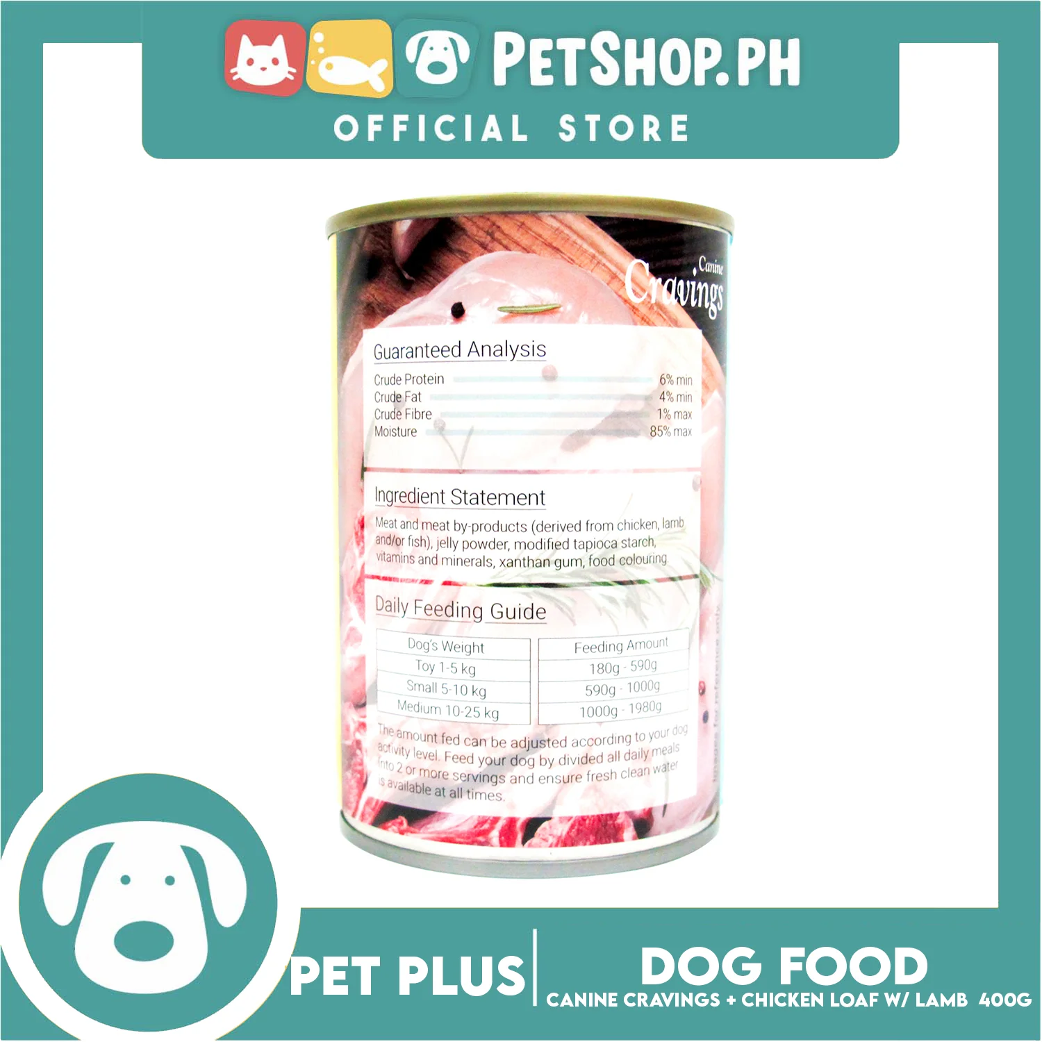 Pet Plus Canine Cravings 400g (Chicken Loaf With Lamb) Dog Canned Food - Image 3
