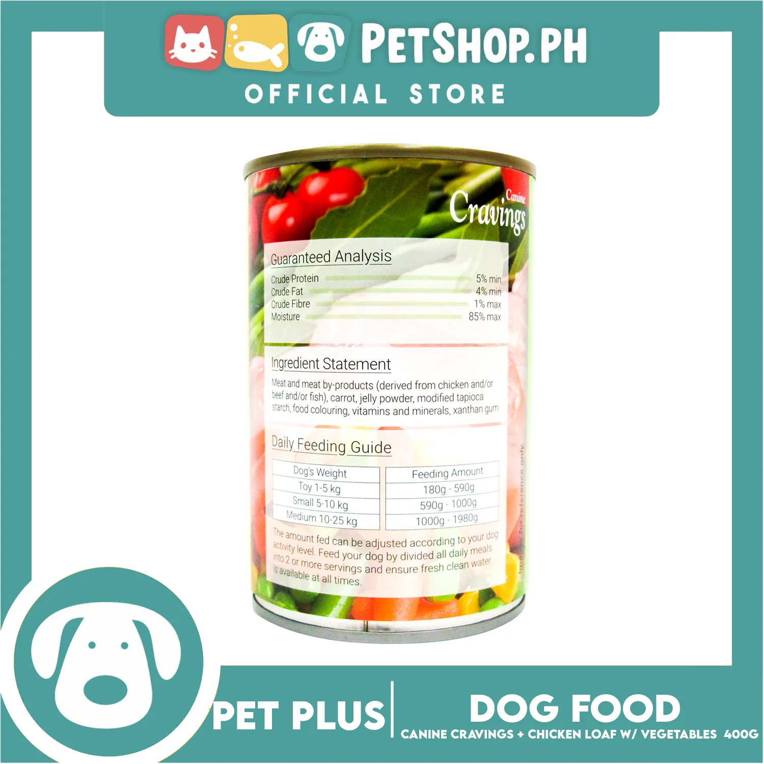 Pet Plus Canine Cravings 400g (Chicken Loaf With Vegetable) Dog Canned Food - Image 3