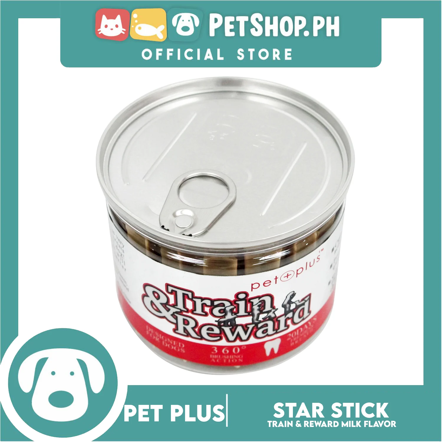 Pet Plus Train and Reward Dental Star Stick In a Jar (Milk Flavor) 360 Brushing Action Designed for Dogs Reward Treats - Image 3